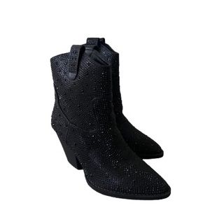 FOREVER LINK Rhinestone Black Cowboy Boots
